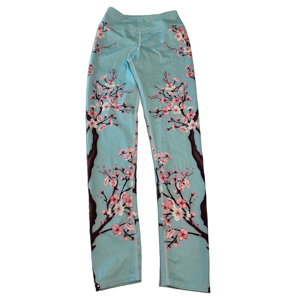 Fiercepulse Woman Med Cherry Blossom Yoga Leggings Stretch Gym